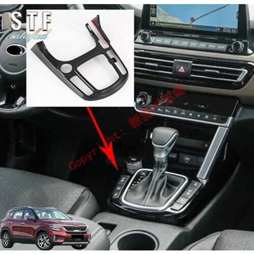 Carbon Fiber Style Interior Gearshift Knob Cover Trim Panel For KIA Seltos 2019 2020