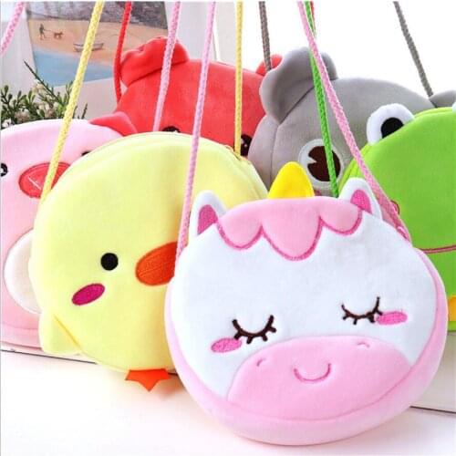 Princess Zipper Bag Plush Coin Purse Children Girls Shoulder Bag Cute Unicorn Animals Messenger Bag Kids Keys Coin Purse