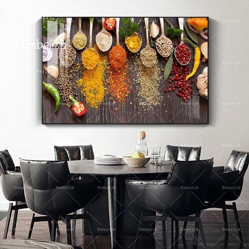 Embelish Vatious Herbs And Spices Grains Spoon Kitchen Home Decor Wall Pictures HD Print Canvas Posters Resturant Artwork