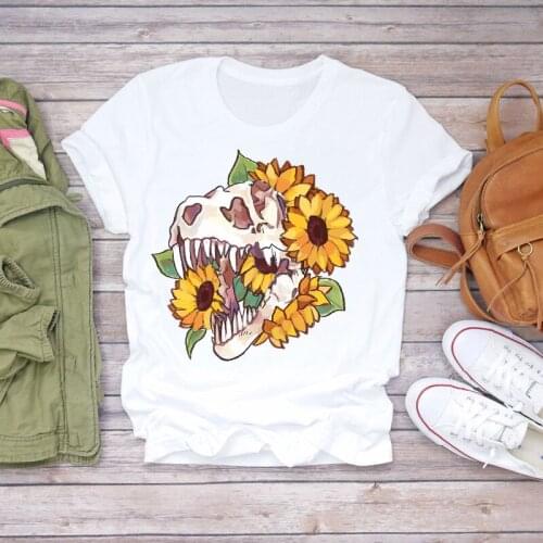 Women Flower Dinosaur Short Sleeve Fashion 90s Lady Print T-shirts Top T Shirt Ladies Womens Graphic Female Tee T-Shirt