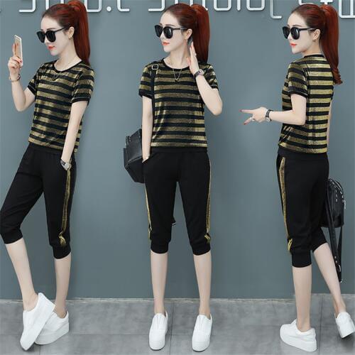 2 Piece Set Tracksuits for Women Outfits 2019 Summer Sportswear Co-ord Set Plus Size Big Black Pant and Top Clothing