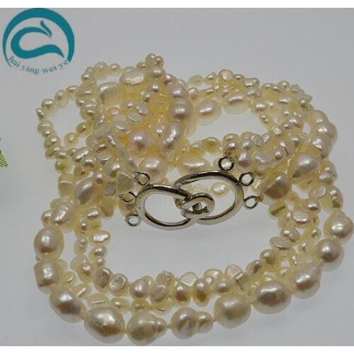 Unique Pearls jewellery Store AAA High Quality natural Freshwater Pearl Necklace For Women 4rows 3color for choose 45cm
