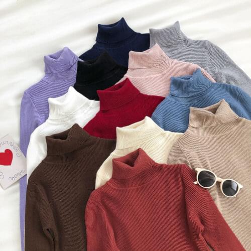Winter autumn korean turtleneck Black Sweater Women Skinny Elastic Knitted Soft Pullover Sweater female Full fashion Pullovers