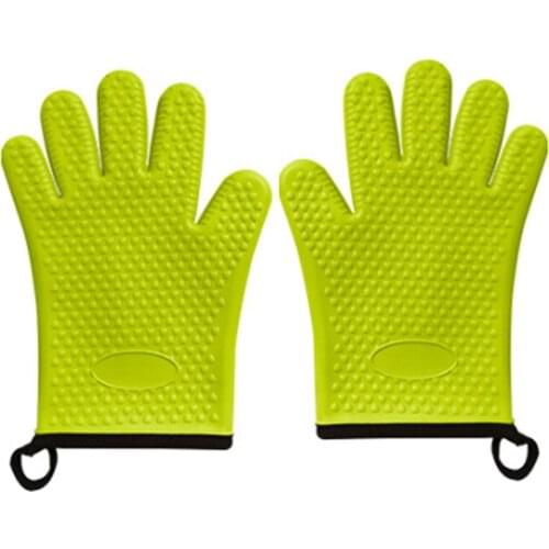 1 Pair Silicone Glove With Lanyard Kitchen Grilling Gloves Oven Mitts Heat Resistant Non-Slip Cooking BBQ Grill Glove