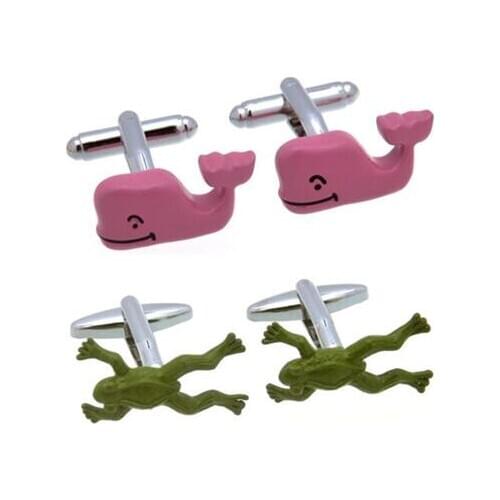 10pairs/lot Novelty Cartoon Pink Dolphin Shark Cufflinks Green Frog Cuff Links Copper Plating Cufflinks Mens Jewelry