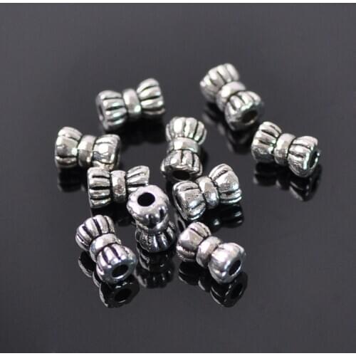 100pcs Tibetan Silver Metal 5x3mm Hourglass Shape Loose Spacer Beads lot for Jewelry Making DIY Crafts Findings