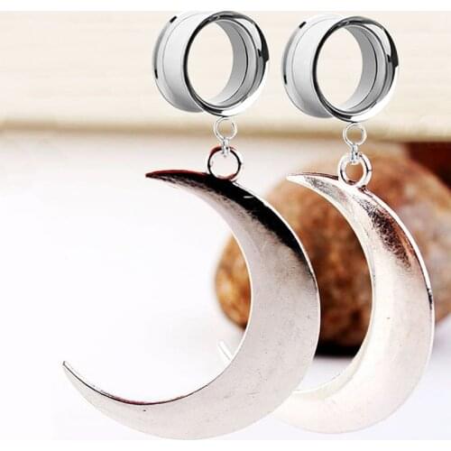 2Pcs Dangle Moon Earring Gauge for Ear Tunnels and Plugs Stretchers Plug Ear Expansion Ear Reamer Body Jewelry Tunnel Piercings