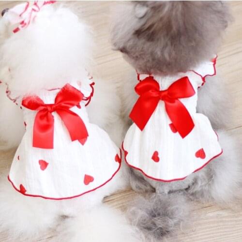2021 Cute Heart Bowknot Dog Dress Cat Skirt Summer Pet Dog Clothes Dresses Wedding Costumes Yorkshire Pomeranian Poodle Clothing