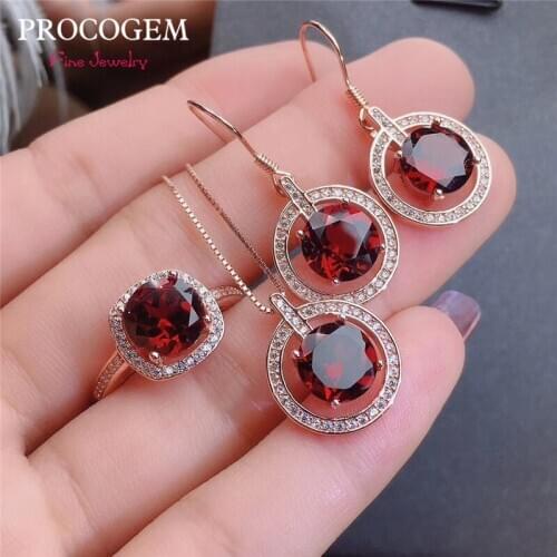 5A New Natural Garnet Fine Jewelry sets for women Party Necklace Ring Earrings Gorgeous Genuine Gemstones 925 Solid silver #769