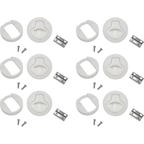 6Pcs 2' Round Locking Flush Pull Latch Hatch Lift Key Boat Door Deck White