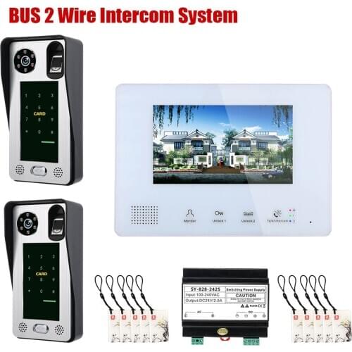 7 Inch 2-doorbell camera 1/2/3-monitor Night Vision BUS 2 Wire Fingerprint Video Door Phone Intercom systems for home