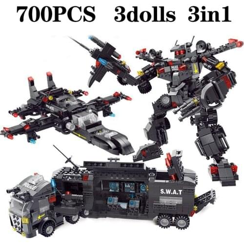 700pcs City Police Station Car Building Blocks For City SWAT Team Truck Ship Plane Tank House Blocks Diy Toy For Boys Children
