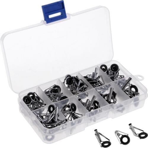 80 Pieces 1# - 10# All Sizes Stainless Steel Fishing Rod Tip Ring Eye Guide Repair Kit with Box DIY Fishing Building Repair Kit