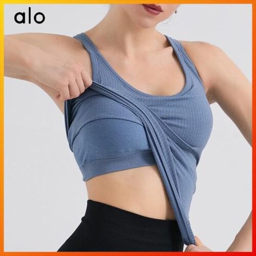 Alo Yoga Summer Womens Five-color Vest Sports Leisure Fitness Riding Sleeveless Top Comes with Cup Sexy Shaping MK-004