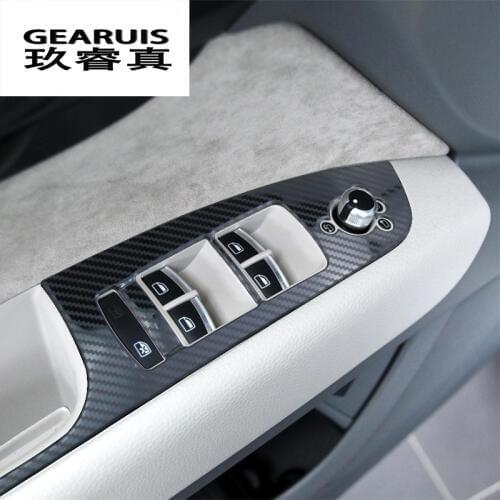 Car styling door armrest panel covers trim for Audi Q7 4l window glass lift buttons frame decal strip Carbon fiber Auto stickers
