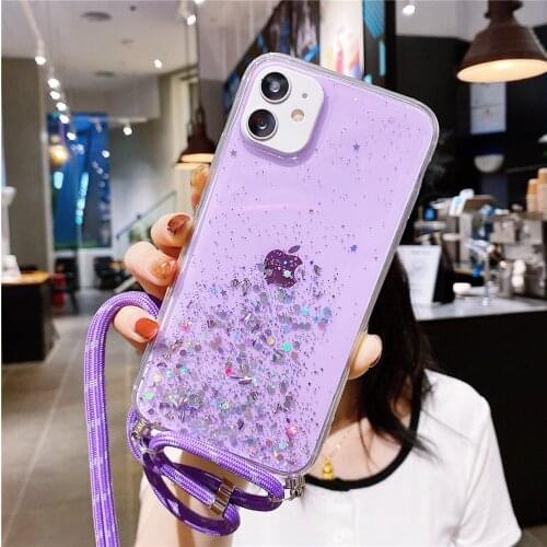 Sparkle Glitter Strap Necklace Lanyard Phone Case For Samsung S21 S30 S8 S9 S10 S10e S20 FE Note 8 9 10 Lite 20 Plus Ultra Cover