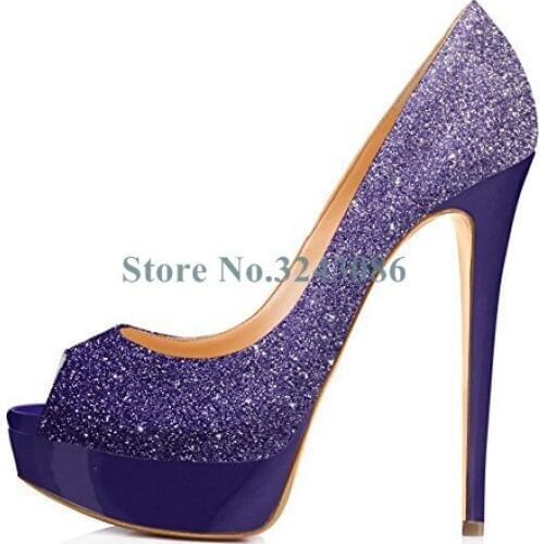 Bling Bling Paillette Peep Toe Platform High Heel Shoes Color Matching Fashion Elegant Banquet Shoes Sequined Wedding Pumps