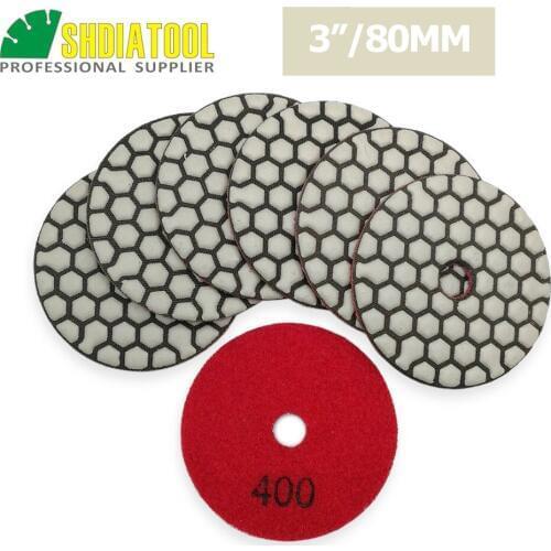 SHDIATOOL 7pcs 3inch #400 Diamond Dry Polishing Pads Resin Bond Flexible Sanding Disks For Granite Marble Ceramic Polisher Pad