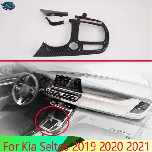 For Kia Seltos 2019 2020 2021 Carbon Fiber Style Gear Shift Panel Center Console Cover Trim Frame Car Styling Sticker