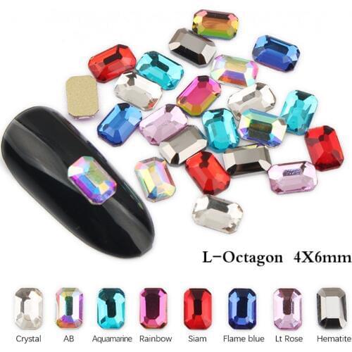 Hot sale Small Re-octagon 4x6mm Nail Art Rhinestones 9 colors Fancy Crystal stones 30/100Pcs For 3D Nail art decoration