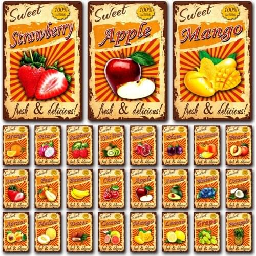 [ Kelly66 ] Fruit Sweet Orange Banana Peach Fresh And Delicious Tin Metal Sign Home Decor Bar Art Painting 20*30 CM Size Dy175