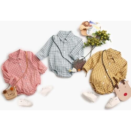 0-3Yrs Newborn Baby Boys Plaid Shirt Long Sleeve Clothes Rompers New 2020 Spring Autumn Baby Toddler Boys Triangle Jumpsuits