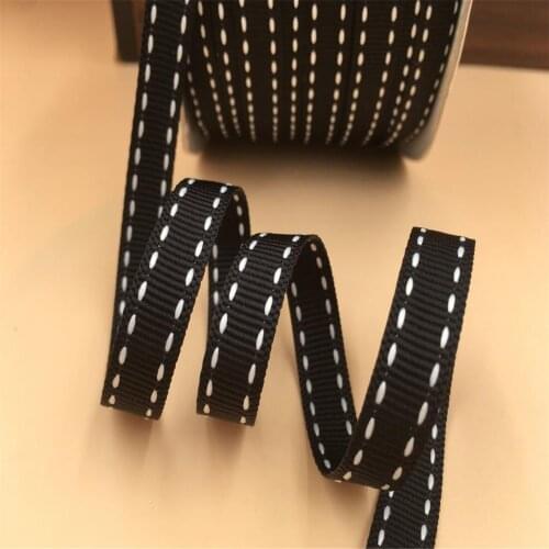 10 Yards/lot) 3/8" 9mm Black Grosgrain Ribbon With White Stitches Gift Wrap Ribbon Decoration Ribbons