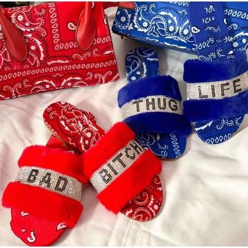 2021 summer European and American new style cashew flower silk satin rhinestone hairy slippers female foreign trade large size l