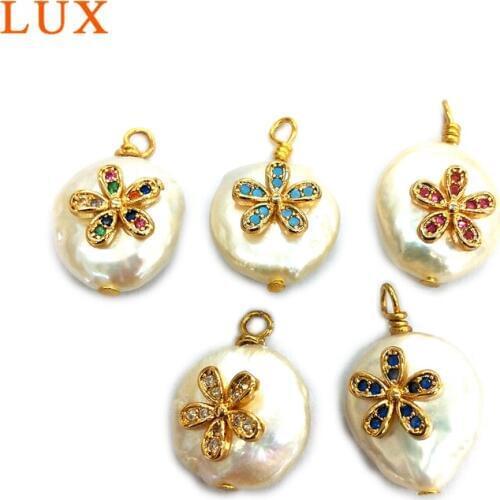 Natural freshwater Pearls micro cubic zirconia paved pendant flower CZ Pave necklace for girls necklace earrings DIY Making