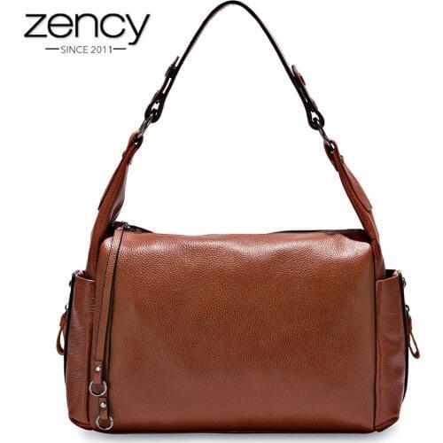 Zency Small Hobos 100% Genuine Leather Women Shoulder Bag Charm Purple Handbag Fashion Lady Crossbody Purse Black Tote Bags