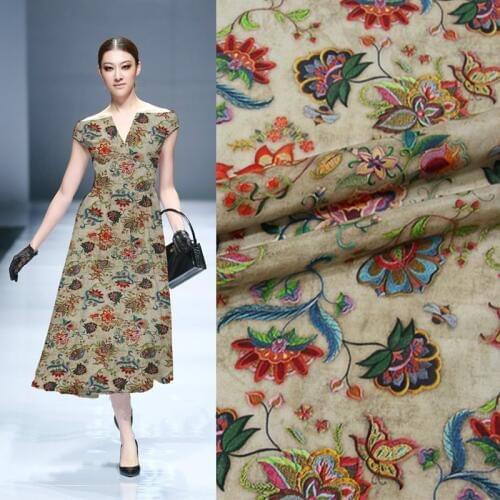 2018 new 138cm wide 12mm silk inkjet Crepe de Chine skirt dress shirt 100% silk printed fabric silk cloth 0.5 meters wholesale
