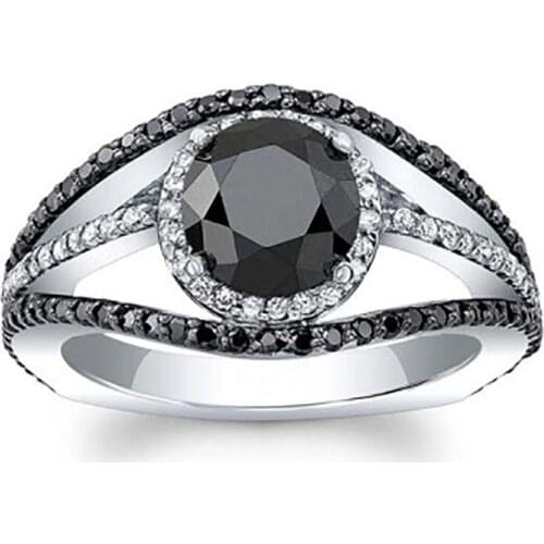 2021 new trendy black color round 925 sterling silver engagement ring for women lady anniversary gift jewelry bulk sell R5806