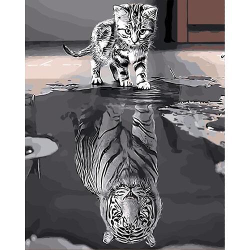Reflection Cat Animal DIY Digital Painting By Numbers Modern Wall Art Oil Painting Christmas Gift Home Decor Big Size