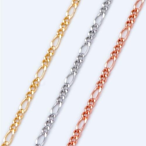 Gold/ Silver/ Rose Gold Figaro Chains, Real Gold/ Rhodium Plated Brass, Tarnish Resistant For DIY Jewelry Findings Accessories