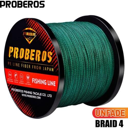 PROBEROS Fishline 4 Strands 300&500&1000 Braided Fishing Line Red/Green/Black 4 Weaves Fishing Cord 6LB-100LB Unfade Yarn