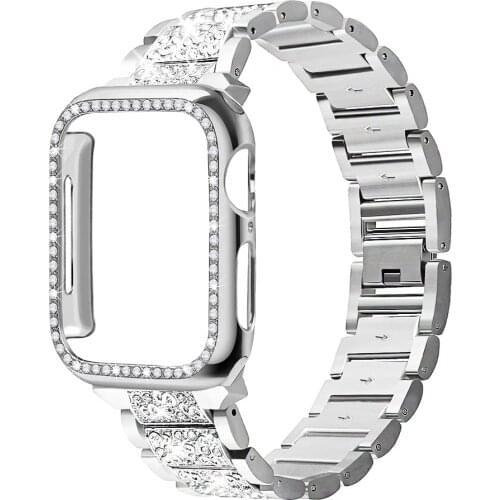 Diamond Band Case Strap for Apple Watch 40mm 38mm 42mm 44mm Stainless Steel Bracelet for Iwatch Series 6 5 4 Se Women Wristband
