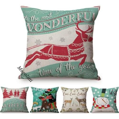 Christmas Merry New Year Decorative Sofa Throw Pillow Case Christmas Tree Santa Claus Elk Wishes Letter Print Bed Cushion Cover