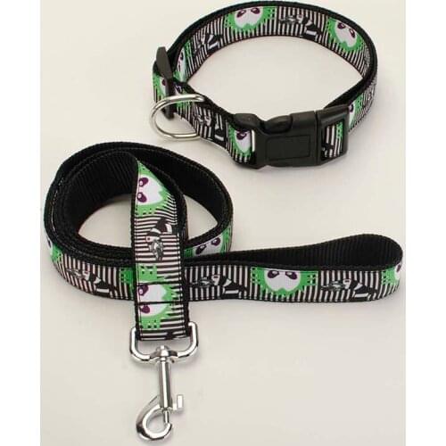 Day of the Dead Print 2 Set for Dog Leash & Dog Collar,1 Inch Width Nylon Belt Cartoon/skull Head Pattern Printed Ribbon