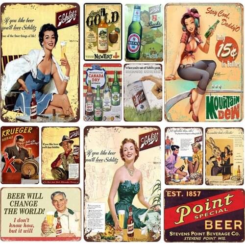 Liquor Beer Plaque/Pin Up Girl Vintage Metal Tin Sign Shabby Chic Wall Art Decor Bar Pub Market Home Decor Metal Iron Poster
