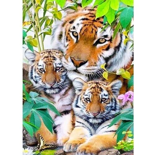 Tiger Mother and Son Animal Diamond Painting Full Round New DIY Sticking Drill Cross Stitch 5D Embroidery Home Decorative