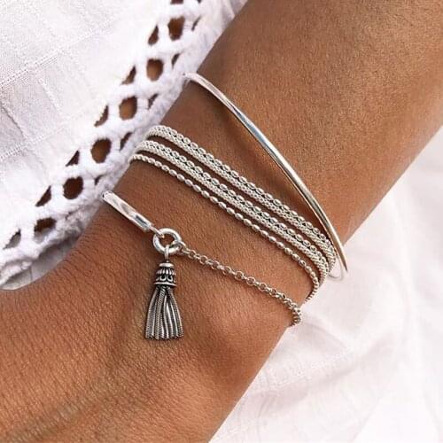 European and American fashion personality multi-layer chain 3 piece set with simple tassel bracelet for party women gifts