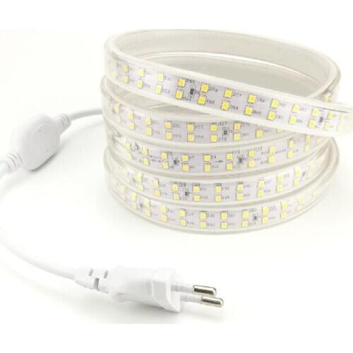 Waterproof IP67 LED Strip Lamp AC 220V SMD2835 208L/M Double Row for Home Ceiling Kitchen Room with EU Power Plug Warm white