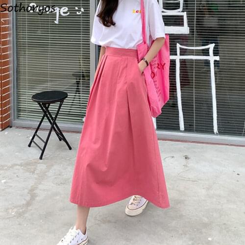 Elegant Solid Skirts Women Autumn Large Size S-3XL Simple Chic A-line High Waist Ladies OL Casual Fashion Streetwear Daily Teens
