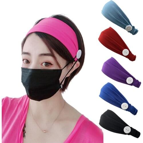 Female Wide Elastic Hairband Fashion Yoga Running Button Print Headband Women Anti-tight Ears Turban Sports Mask Accessories
