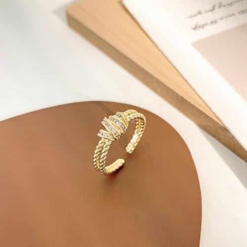 2021 New Arrival 14K Real Plated Simple Style Knot Adjustable Rings For Women Zircon Wedding Rings