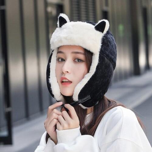 Women Warm Earmuffs Thicken Ear-flapped Hat Winter Cold-proof Warm Cute Cat Ears Cap Winter Russian Hat
