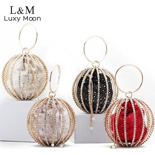 Women Round Hollow Out Diamond Evening Clutch Bag Wedding Pearl Luxury Designer Bag Party Purses And Handbags Sac Femme X649H