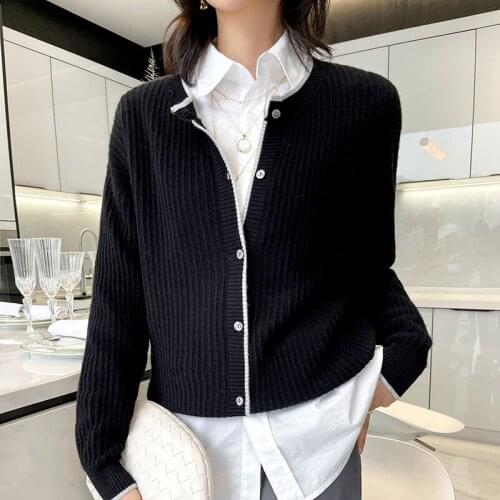Fashion casual corn grain cardigan womens V-neck button sweater comfortable loose spring top