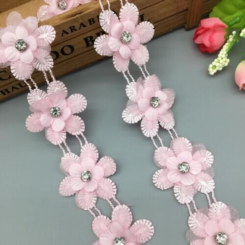 1 yard 4CM Vintage Pink 3D Snowflake Pearl Lace Trim Fabric Ribbon Applique Sewing Patch Craft DIY Handmade Wedding Dress