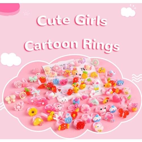 10pcs/lot Childrens Cartoon Rings Candy Flower Animal Bow Shape Ring Set Mix Finger Jewellery Rings Kid Girls Toys